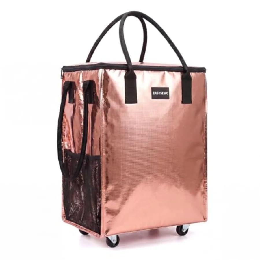 Grocery Bag Rolling Tote Bag on Wheels, Shopping Bag with Wheels Handle Reusable Portable Foldable Heavy Duty Tote on Wheels wi