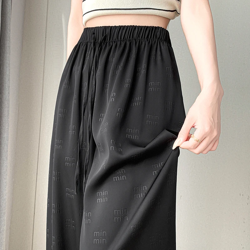 Hanging ice silk satin wide leg pants for women in spring 2024, new high-end loose straight leg floor length pants