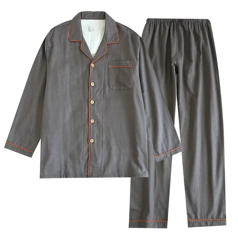 Pyjama à Manches sulfen Gaze de Coton pour Homme, Vêtement de Maison, Double Couche, Couleur Unie, Haut à lèvent, Taille artificiel astique, Printemps