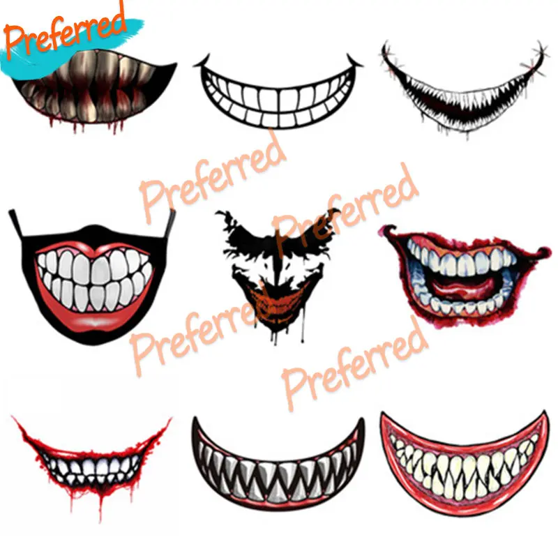 Horror Decals Scary Demon Teeth Helmet Car Stickers Funny Motorcycle Waterproof Camper Car Truck Laptop Bike Vinyl Decals