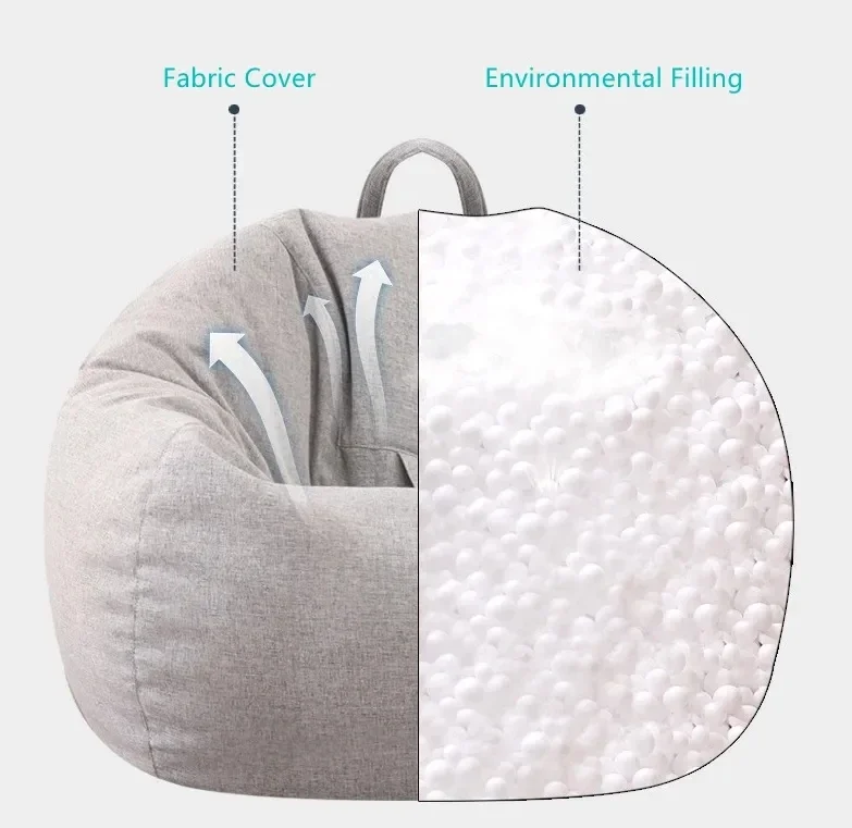 Custom Living Room Furniture Grey Lazy BeanBag Sofas Chairs Lounger Seat Puff Asiento Couch Tatami Bean Bag