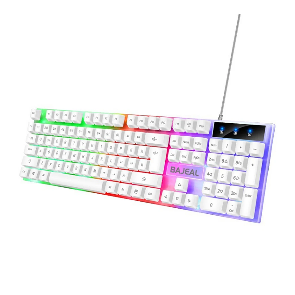 Ergonomic Keyboard 1.5m Cable Seven Color Lights Backlit Keyboard 98 Keys Gaming Keyboard for Computer Laptop for PC Gamer