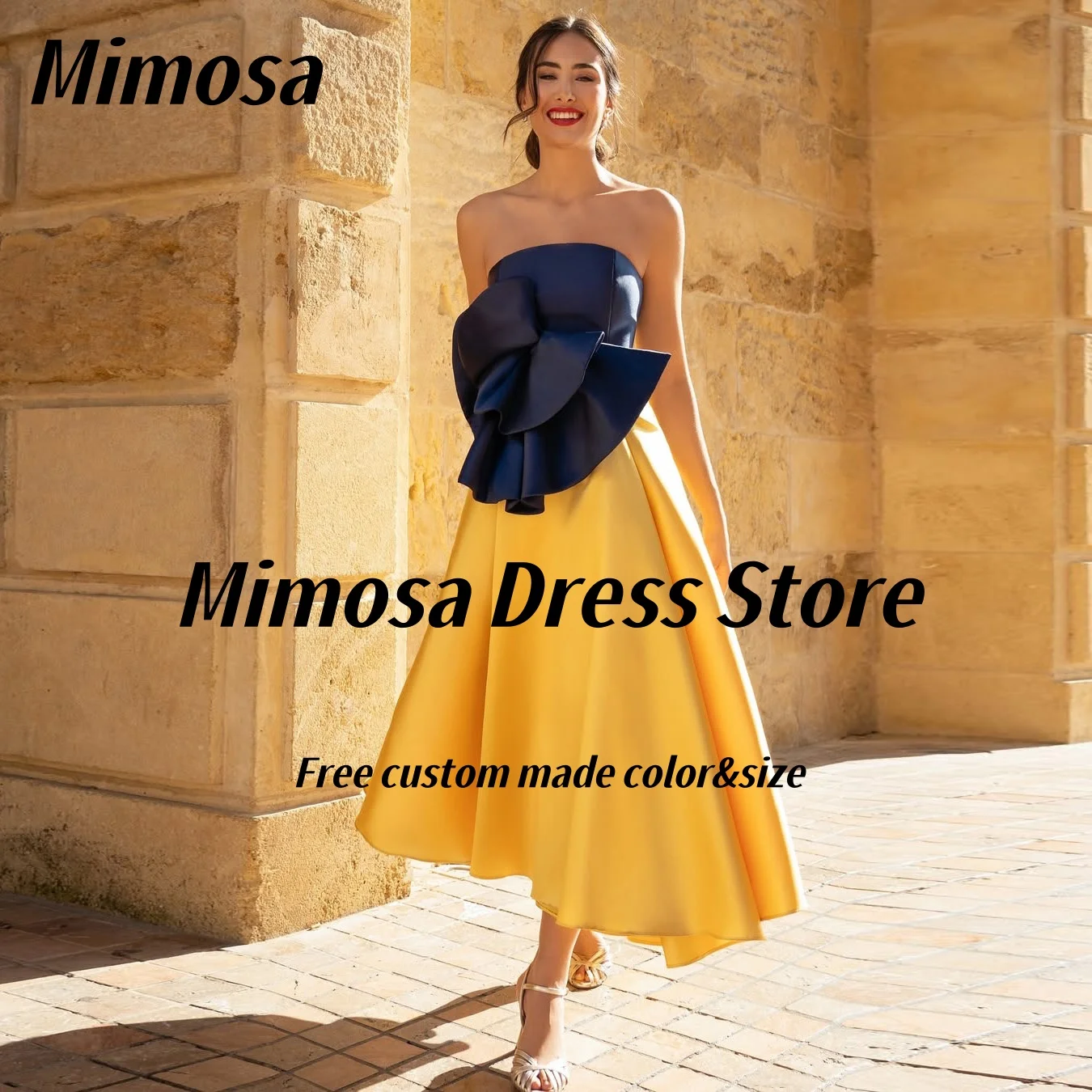 Mimosa – robe de bal de couleur contrastée, sans bretelles, Sexy, dos nu, longueur cheville, robes de fête de remise de diplôme, personnalisées, 2025