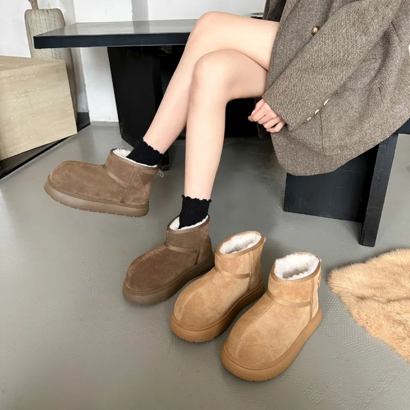 Winter Women's Cropped Plush Warm Snow BootsCasual Boots New Women's Suede FurChelsea Ankle BootsWomen'sPlatform Anti-Slip Boots