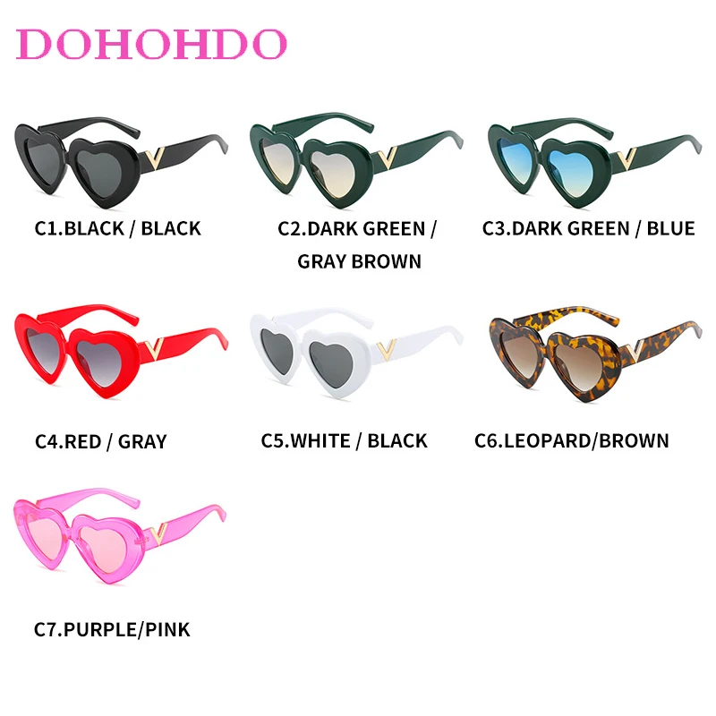 Fashion Heart Shaped Sunglasses Woman Man Vintage Luxury Brand Designer Female Travel Summer Traveling Shade Sun Glasses UV400