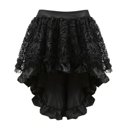 Vintage Skirts for Women Lace Floral Asymmetrica High Low Ruffles Skirt Medieval Burlesque Corsets Accessories Party Costumes