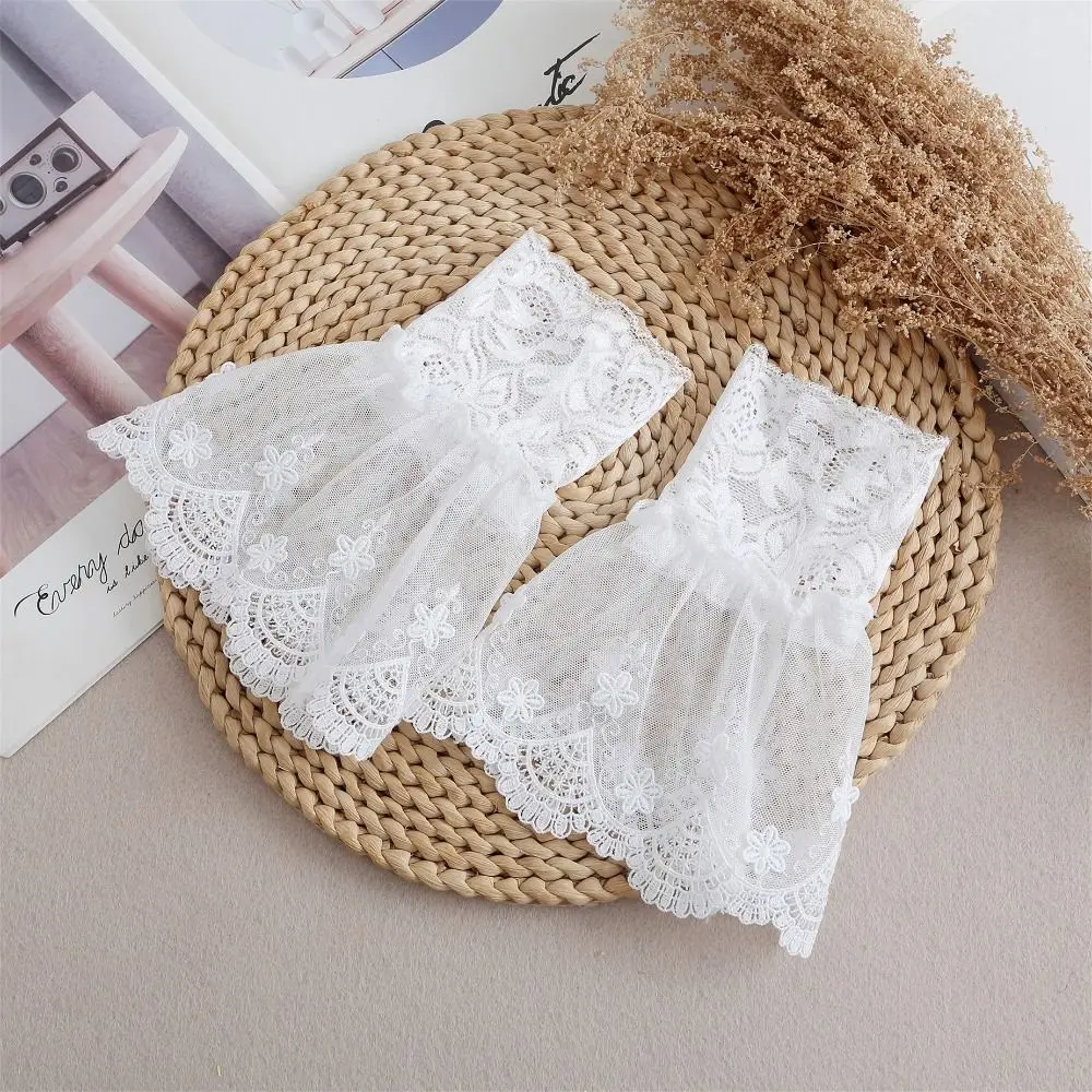 

Gift Double Layer Lace Fake Cuffs Pleated Polka Dot Horn Cuffs Decoration All-match Elastic Lace Sleeve Photo Prop