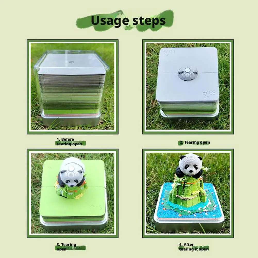 Lock 3D Notepad 3D Art Calendar 2025 Panda Memo Pad Kawaii 3D Sticky Note Blocks 3D Note Paper Carving Model Gift