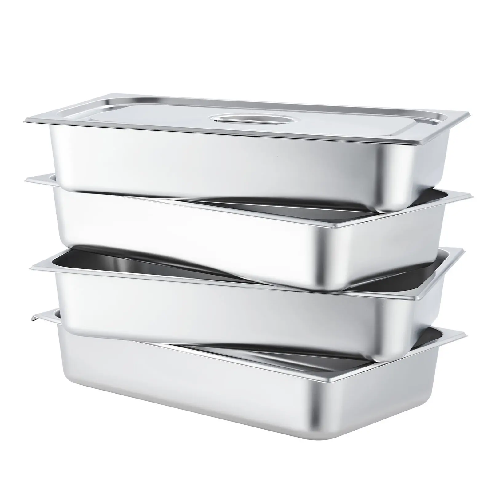 

4 Pack Steam Table Pan & Lids Stainless Steel Food Storage Containers Full Size United States