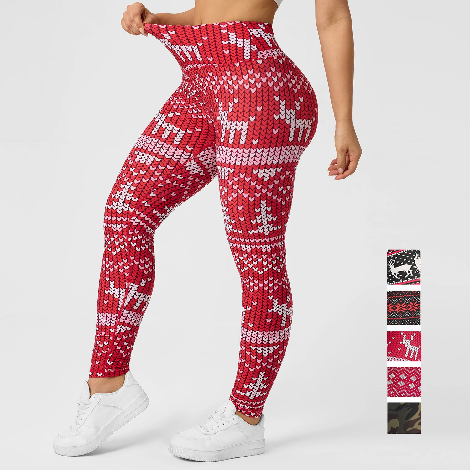 Women Christmas Elk & Snowflake Print Elastic High Waist Leggings Hip Lifting Casual Trousers Slim Elastic Festive Style Tights