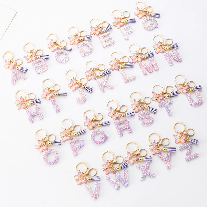 

Cute Fashion Initial Letter A-Z Resin Butterfly Tassel Pendant Keychains Exquisite Backpack Decoration Accessories Gifts