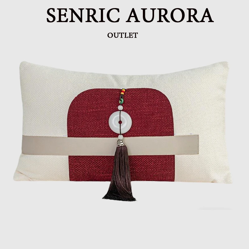

Luxury Cushion Cover Chinese Style Red And White Waist Pillow Case With Pendant 30x50cm For Home Hotel Sofa Bed
