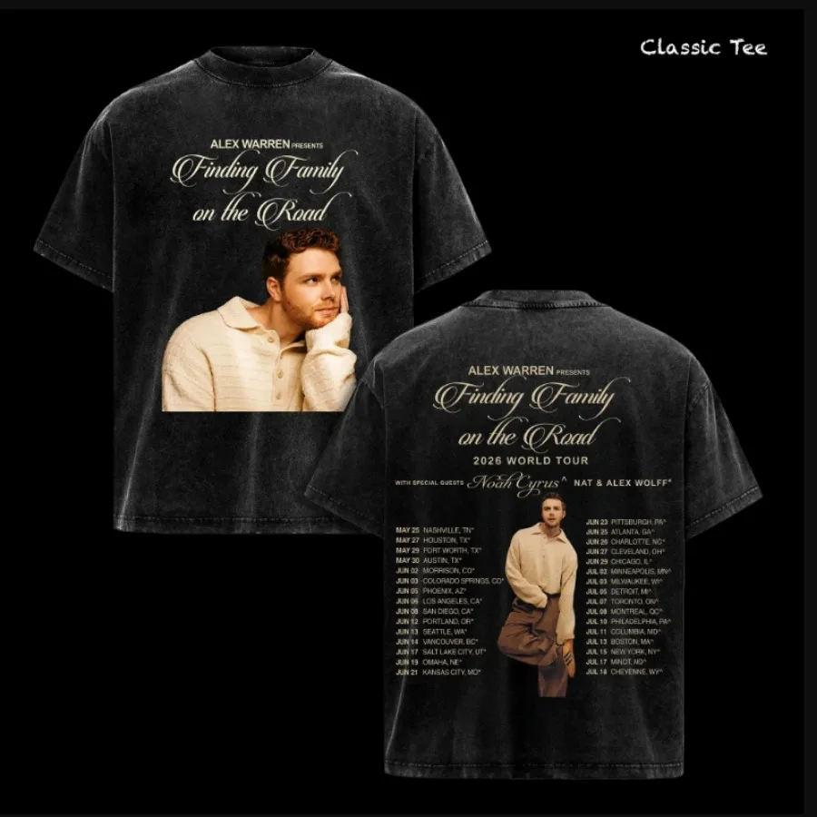 Alex Warren Finding Family on The Road 2026 Vintage Washed T Shirt Women Men 100% Cotton High Quality Short Sleeve Graphics Tees