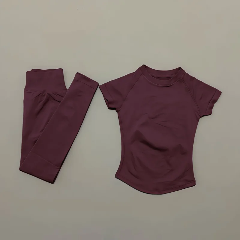 2-delige damesset in effen kleur Zomer Casual T-shirt met korte mouwen Hoge taille Lange broek Zacht ademend trainingspak Dagelijkse outfit