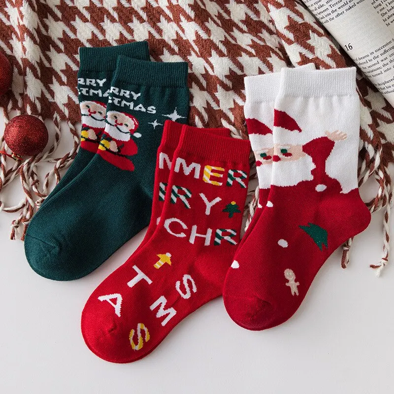 Kids Christmas Socks For 1-10Years Children\'s Short Socks Girls Boys Winter Warm Cotton Toddler New Year Gift Santa Claus Socks