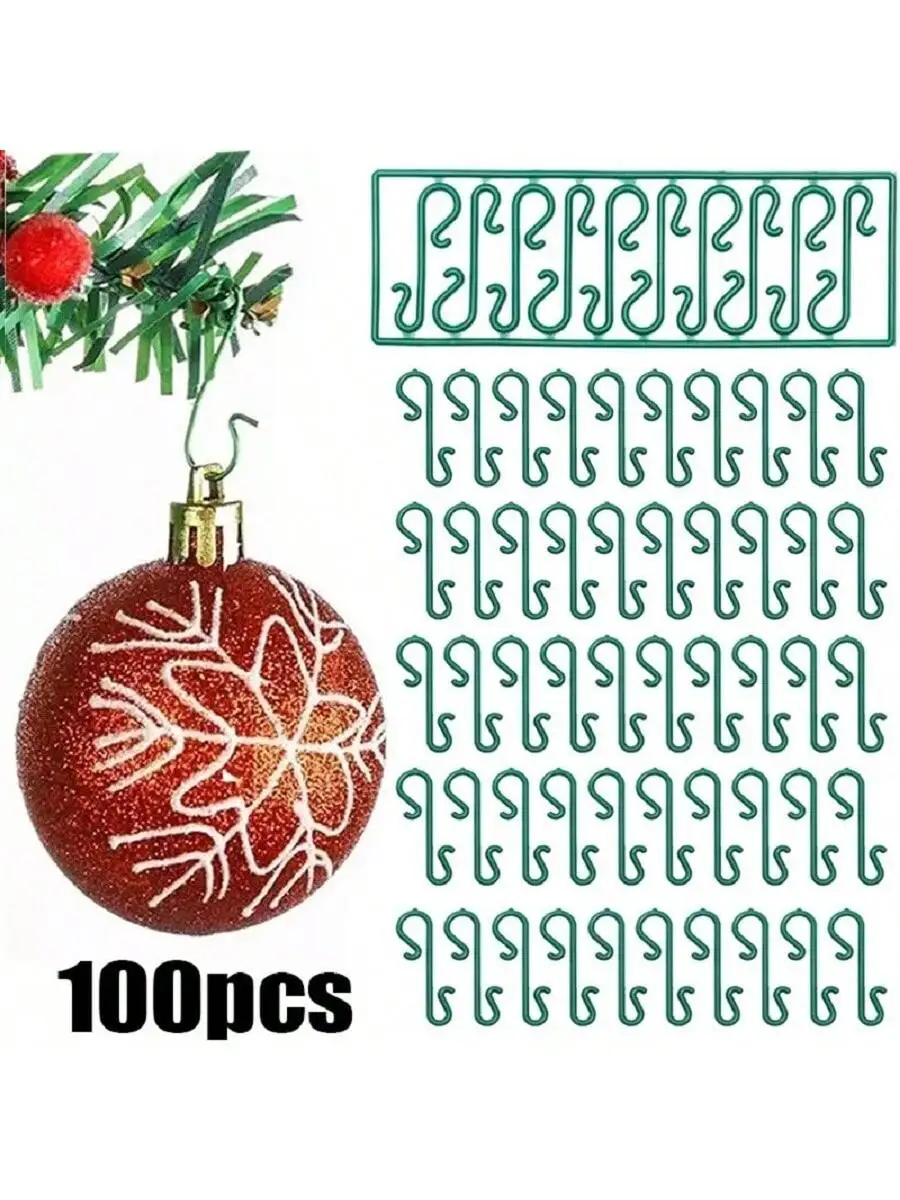 

100Pcs/set Christmas Ornament S Shaped Hooks Plastic Hook Xmas Tree Balls Pendant Hanging Holders for Home New Year Party Decor