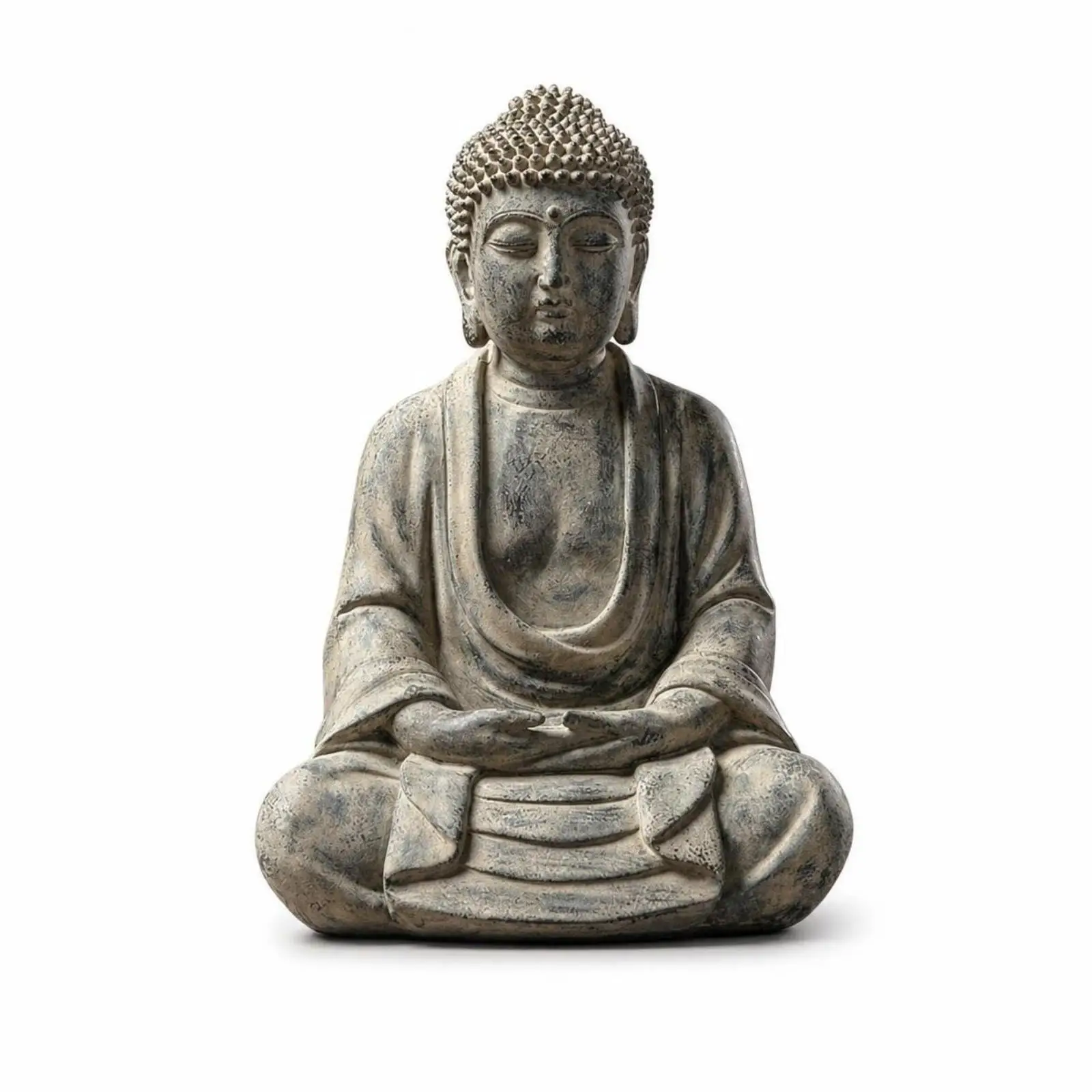 Resin Buddha Figurine Sculpture for Shelf Desk Calm Decor Weathered Stone Finish Piece view 2