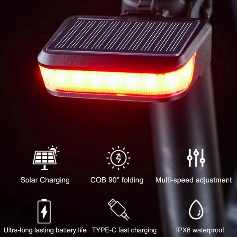 

Bike Tail Light Solar Powered Bike Rear Light USB Rechargeable Bike Tail Light Waterproof Mountain Road Bike Rear Light