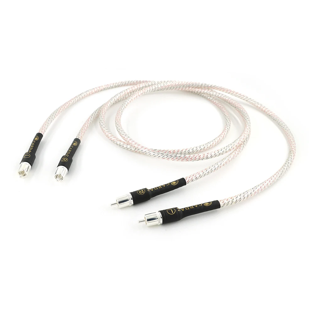 Pair Hight Quality  7N silver plated audio RCA interconnect cable with  fiber RCA plug connector