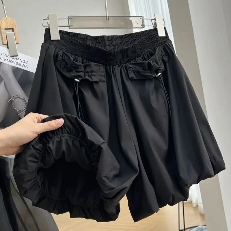 Korean Simplicity Elastic High Waist Solid Color Shorts 2023 Summer Casual Women's Clothing Loose All-match Wide Leg Shorts