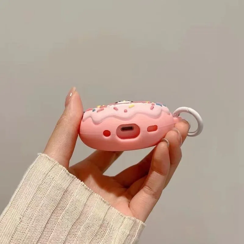 Cute Pink Hello KT Cat Donut Headphone Protective Case for AirPods 4 3 2 1 Pro Pro2 Silicone Anti Drop Sleeve