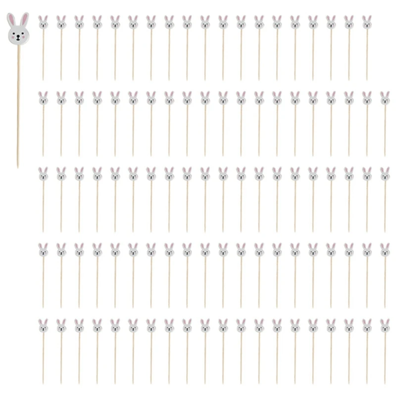 Pinchos de bambú desechables para Pascua, tenedor de fruta para huevos de conejo, palitos de comida, palito de Buffet para sándwich, decoración de Pascua