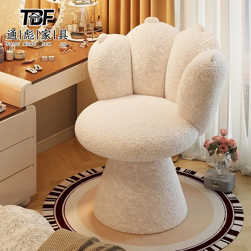 Dressing Stool, Makeup Stool for Girls, Creamy Style Bedroom, Dressing Table, Backrest Design, Cute and Rotatable Nail Chair