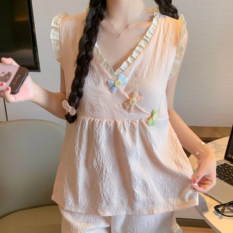 Pajamas Women's Summer Sleeveless Vest Set Women's Casual Cloud Cotton Ins Style Loungewear