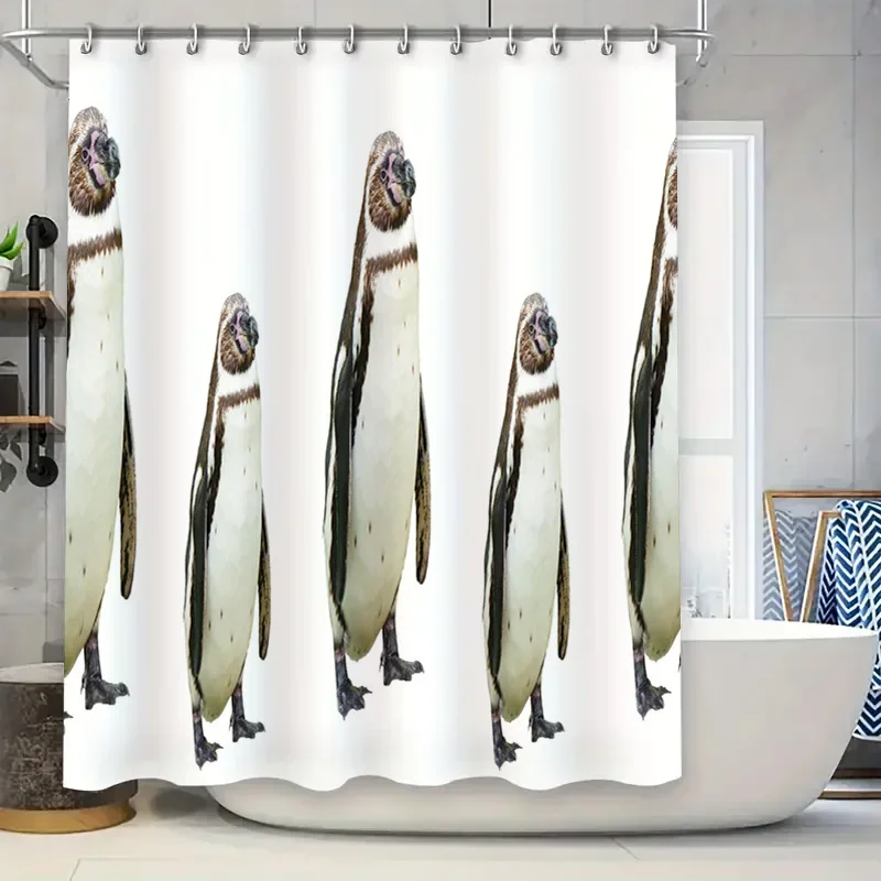 

Print Shower Curtains with penguin pattern waterproof bathroom decor for kids' rooms or pet shops in white color