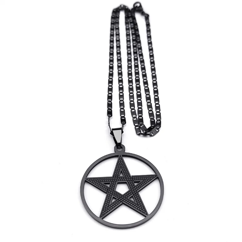 Goth Star Pentagram Pendant Necklace Women Men Black Color Wicca Statement Pentacle Necklaces Jewelry colares femininos N6313