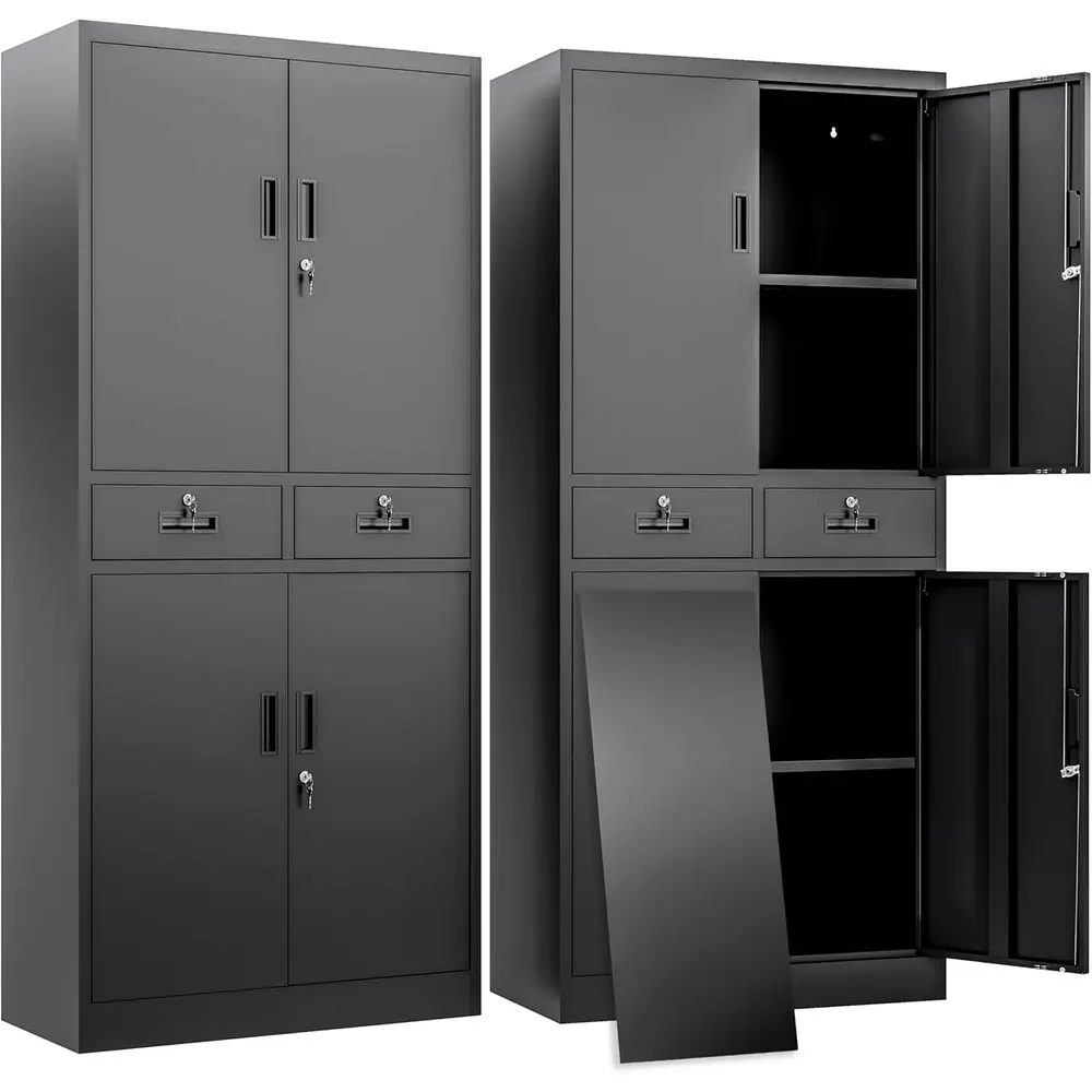 Metal Storage Cabinet with 2 Ders 4 Doand 2 Adjustable Shelves Garage Storage Cabinet with Lock 71