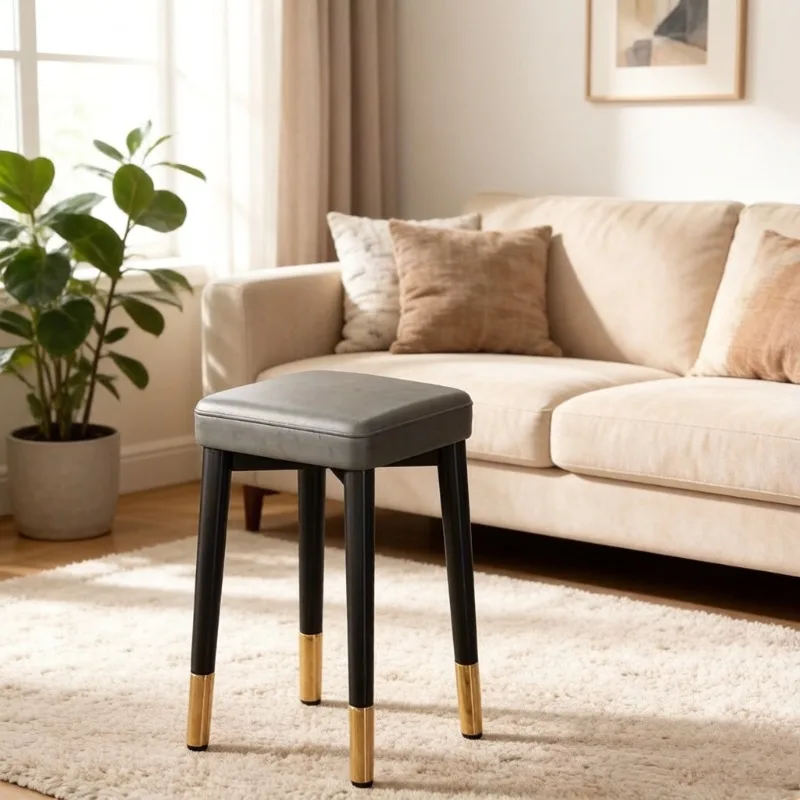 Modern Cushioned Dining Stool,Criss-Cross Legs Vanity Stool with Golden Foot Cover for Living Room,Bedroom,Office Home Furniture