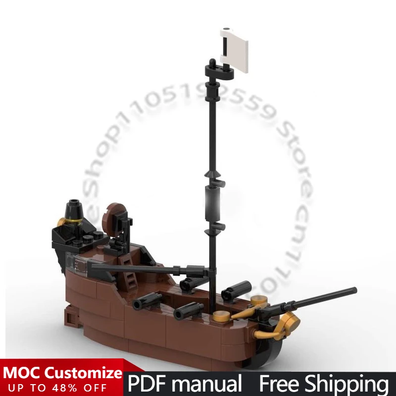 

159 шт. Военная серия: Миниатюрный канонерский катер | Пиратский корабль MOC: Модульный конструктор из строительных блоков, технология DIY, игрушка для мальчиков, подарок на день рождения