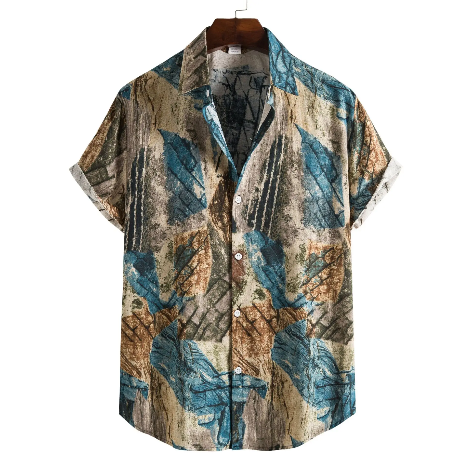 

Summer Youth Trend Beach Print ort Sve irt Floral Pattern Casual Loose Fit Breathable Moisture ng Cotton Blend