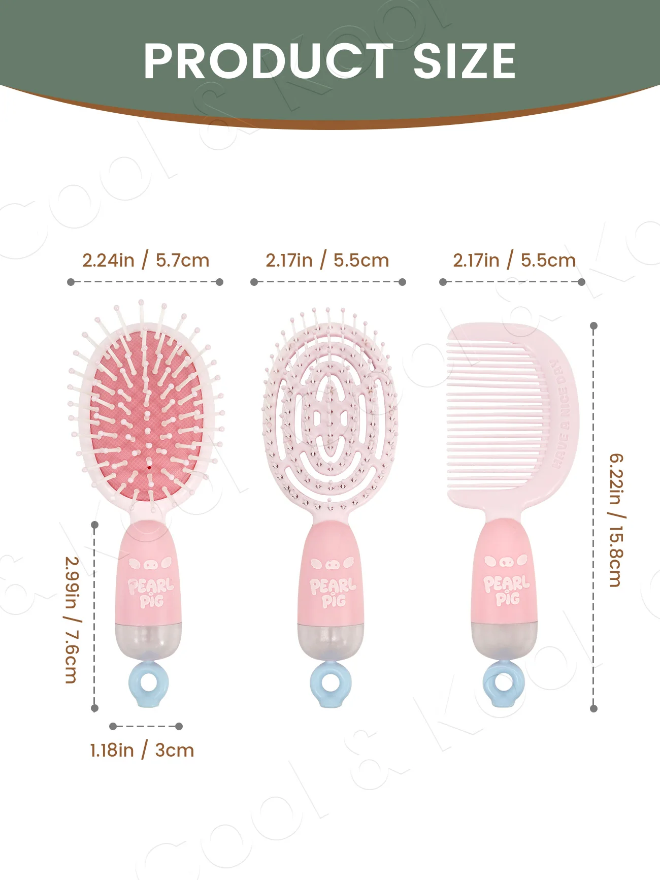 3-Piece Baby Hair Brush Set, Soft Massage Comb, Vented Detangling Brush & Fine Tooth Comb for Kids