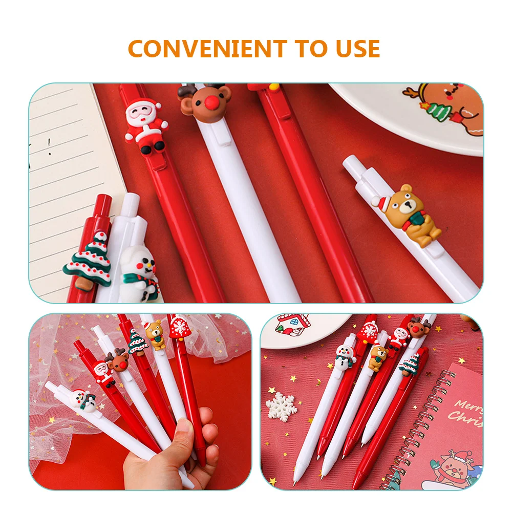 

12 Pcs Press type Gel Pens Smooth Ink Silky Writing Christmas Themed Office Sign Pens Student Exam Black Water Pen Set Xmas