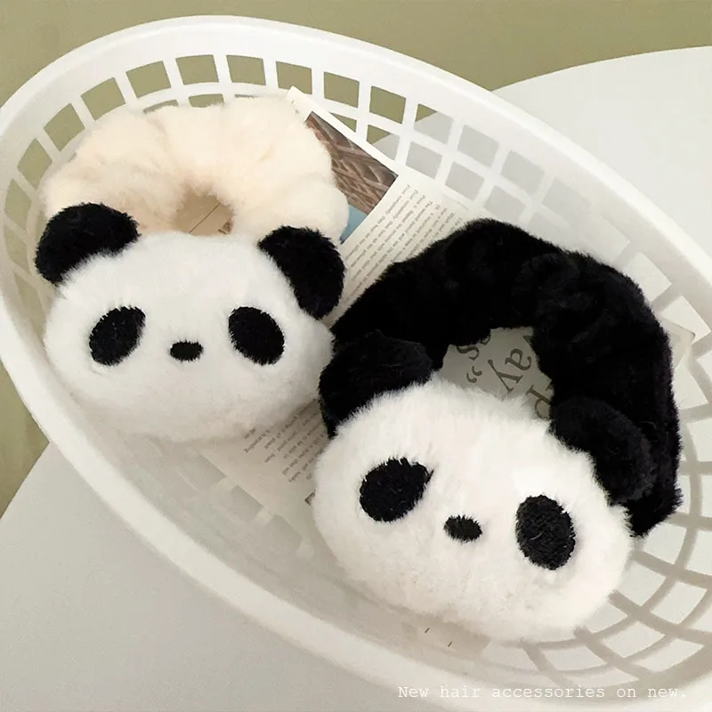 Cute Plush Panda Puppy Hair Ties Autumn Winter Fluffy Cartoon Animal Ponytail Elastic Hair Bands Party Head Bands Accessories