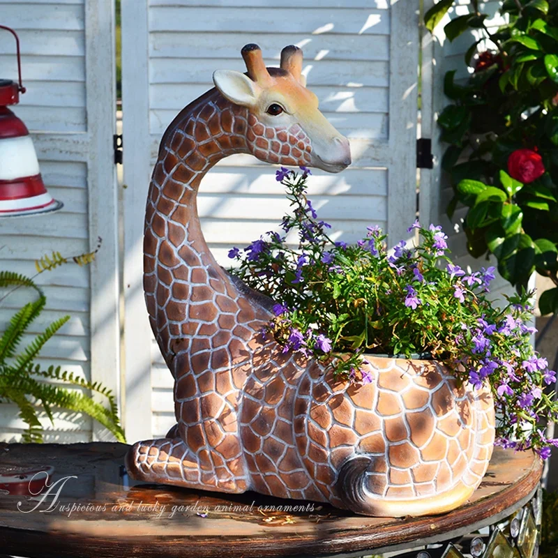 Creative Garden Ornaments Cute Giraffe Animal Ornament Pot Succulent Courtyard Balcony Cartoon Kindergarten Greening
