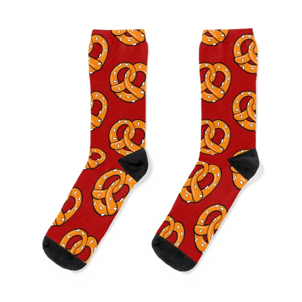 Pretzel pattern on red background Socks crazy floral football Designer Man Socks Women's