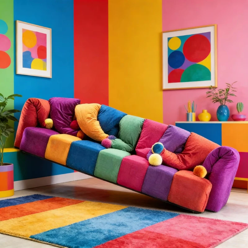 

Colored Patchwork Velvet Combo Sofa - Rainbow Modular Sofa for and Vibrant Home Decorations for the Casual Atmosphere