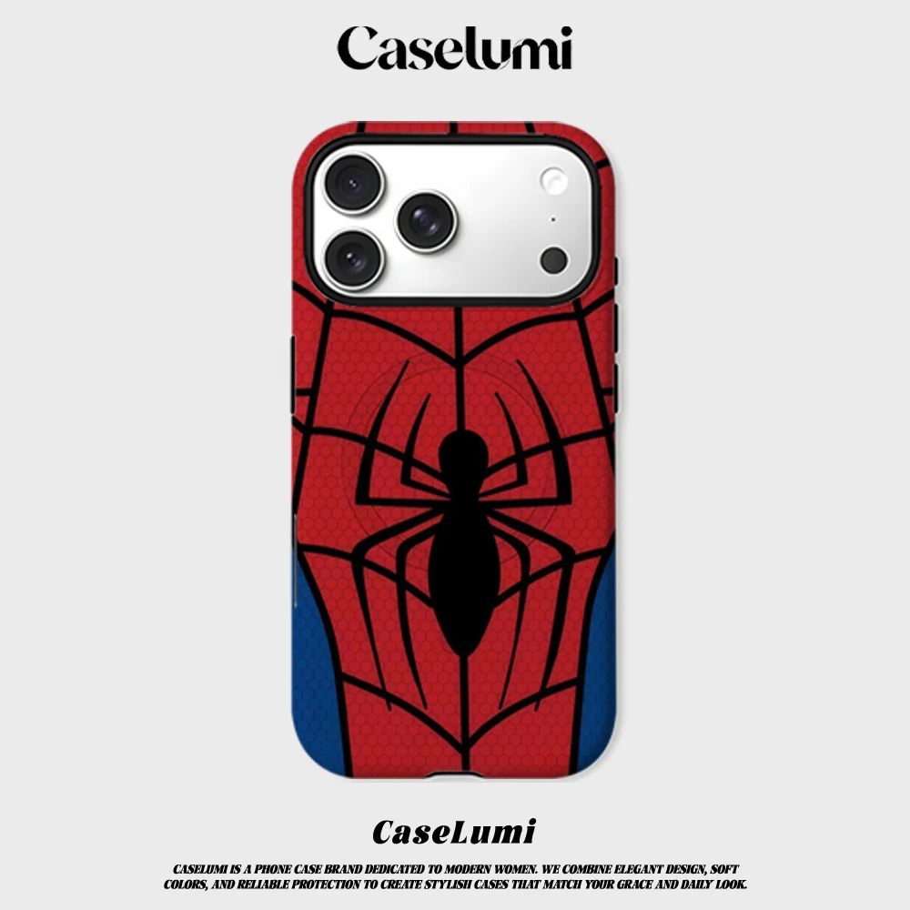 Funda CaseLumi Mate Bumper para Magsafe, compatible con iPhone 17, 16, 15, 14 Plus, 13 Pro Max, a prueba de golpes, de PC rígido, diseño Spider Suit.