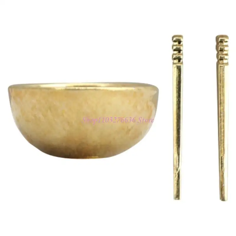 

R6FD Chinese Tablewear Doll House Accessories 1/12 Scale Metal Bowl Chopsticks Model Figure For Miniature Scene Arrangement