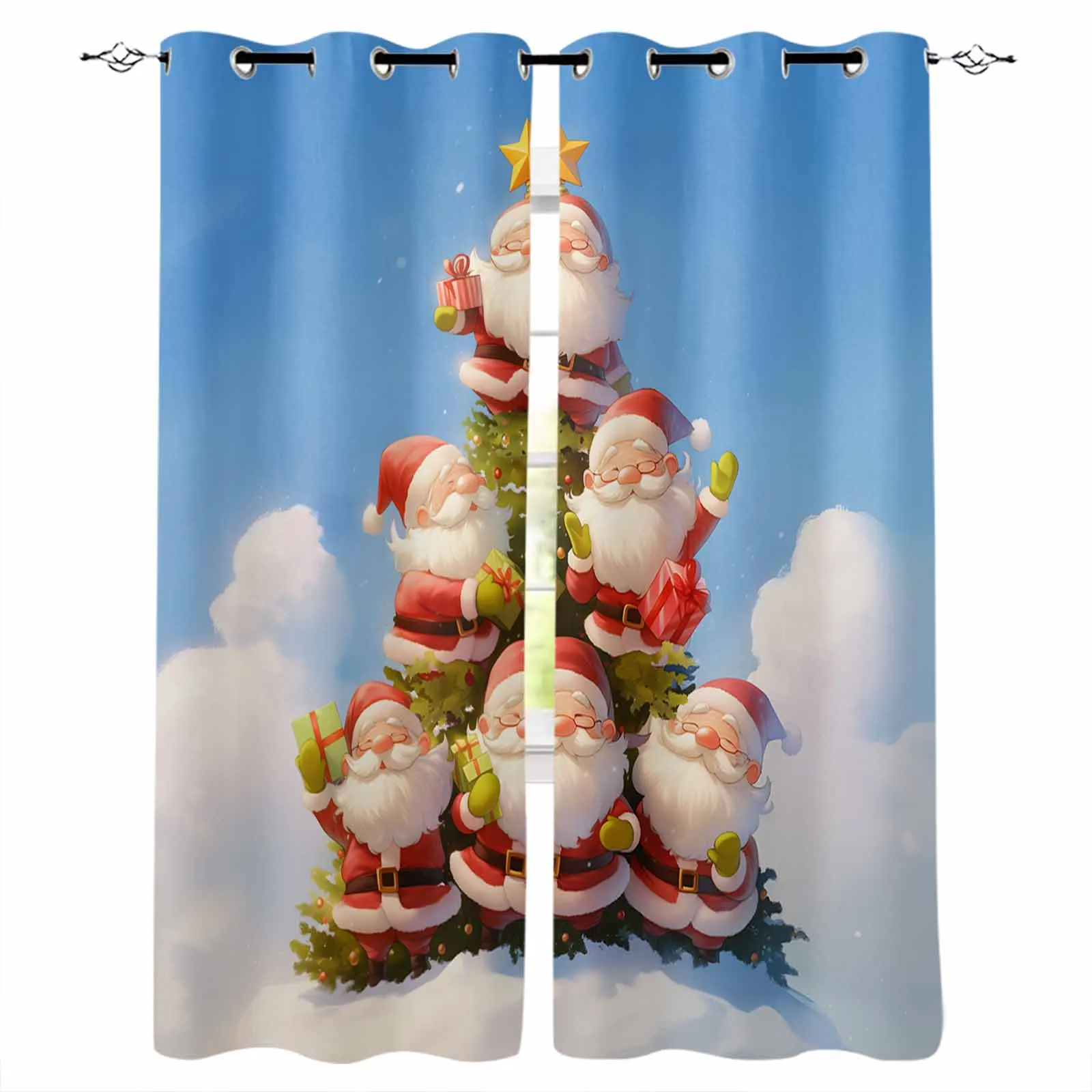 Santa Claus Christmas Tree Snowflakes Curtains For Living Room Kids Bedroom Window Curtain Hall Drape Long Cortinas