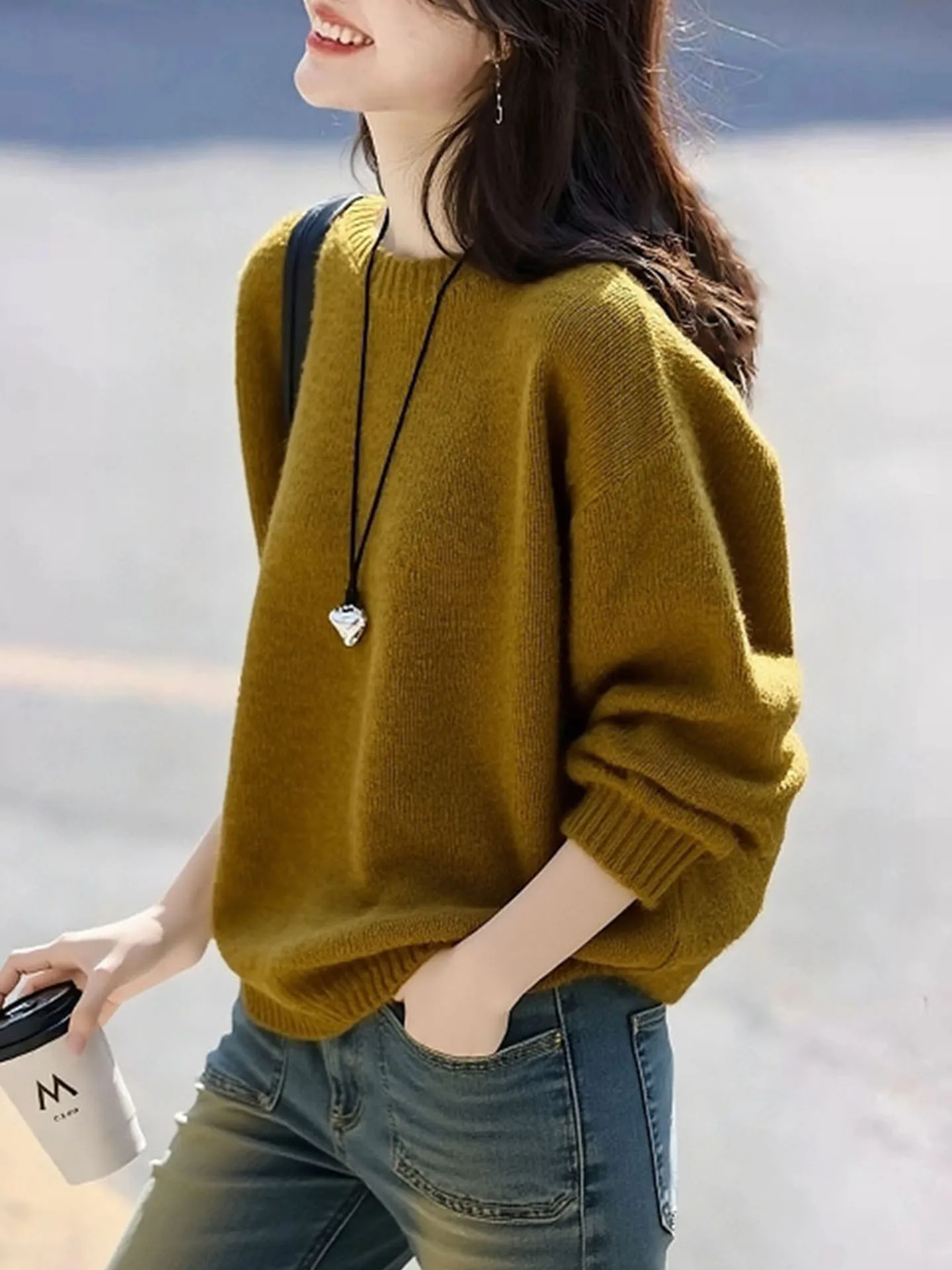 Solto longo sve camere camada base irt tripulação ne thiened confortável inverno faion diário high-end sentimento camisola