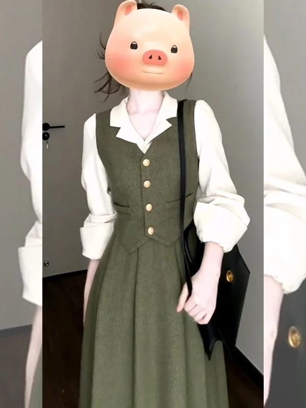 

plus Size Beautiful Spring New Unique Design Vest Splice Fake Two-Piece Dr Ele Versatile Long Dr Korean Sle A-Lin...