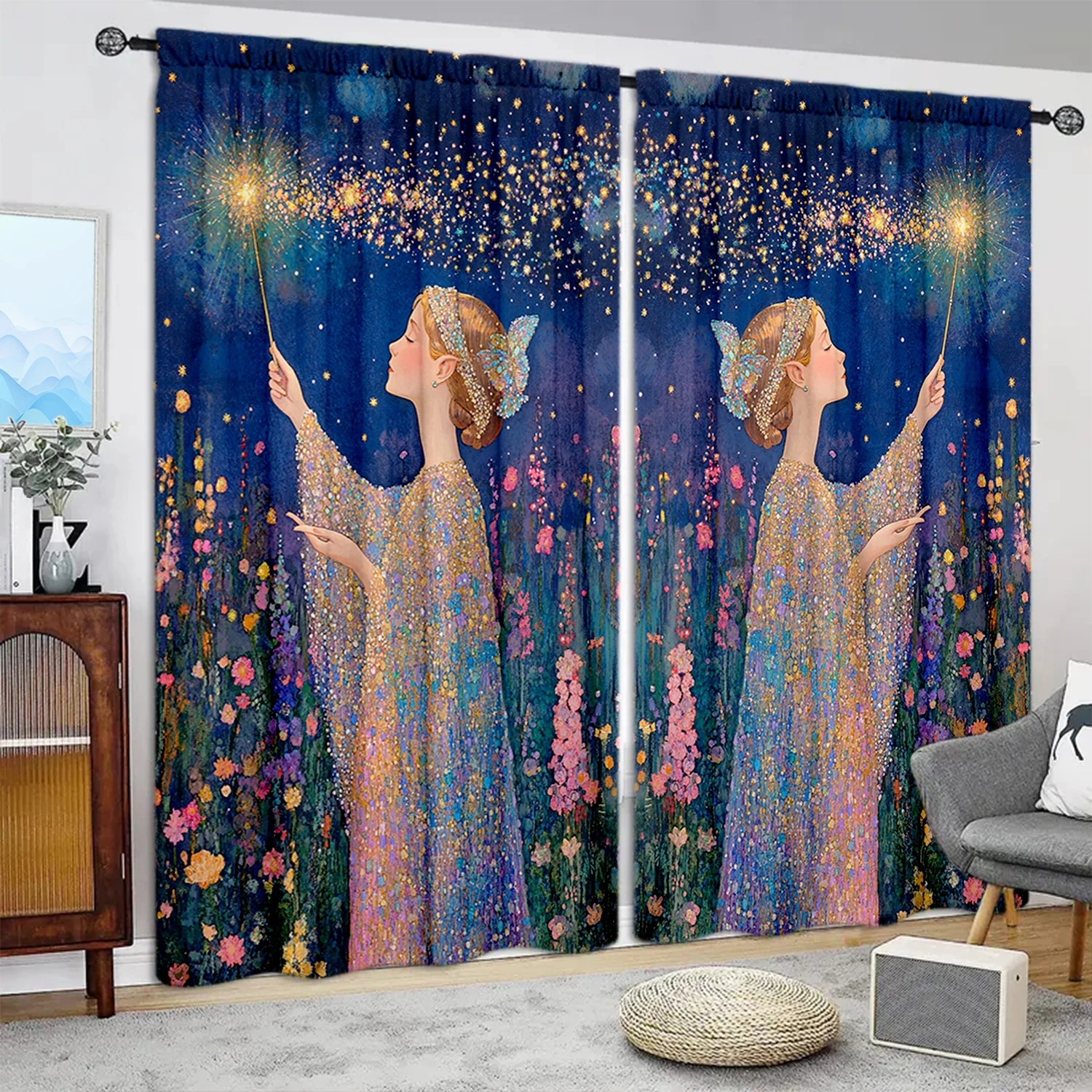 2pcs Dreamy Scenes Created Printed Curtain for Home Decor - Rod Pocket Window Treatment for Bedroom, Office, Kitchen