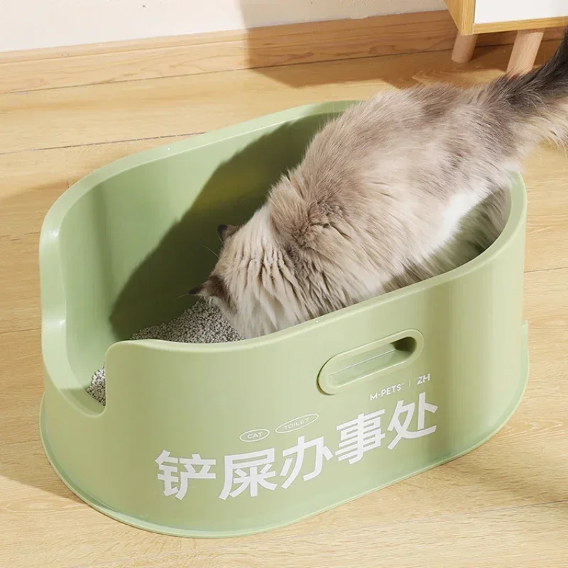 Full Open Cat Sandbox High Width Cat Toilet with Low Side Entrance Easy Clean Sandboxes for Cats Practical Litter Tray