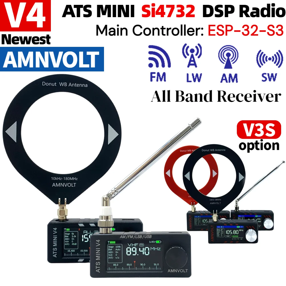 AMNVOLT V4/V3S ATS MINI SI4732 ポケットラジオ 全帯域DSPラジオ FM