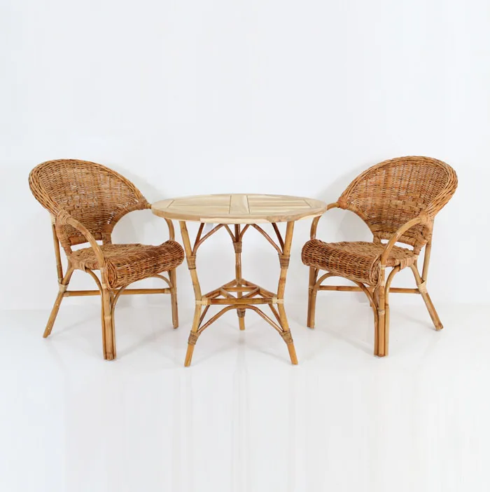 Natural Rattan Terrace Set Stackable Chair High Loadability for Indoor and Outdoor