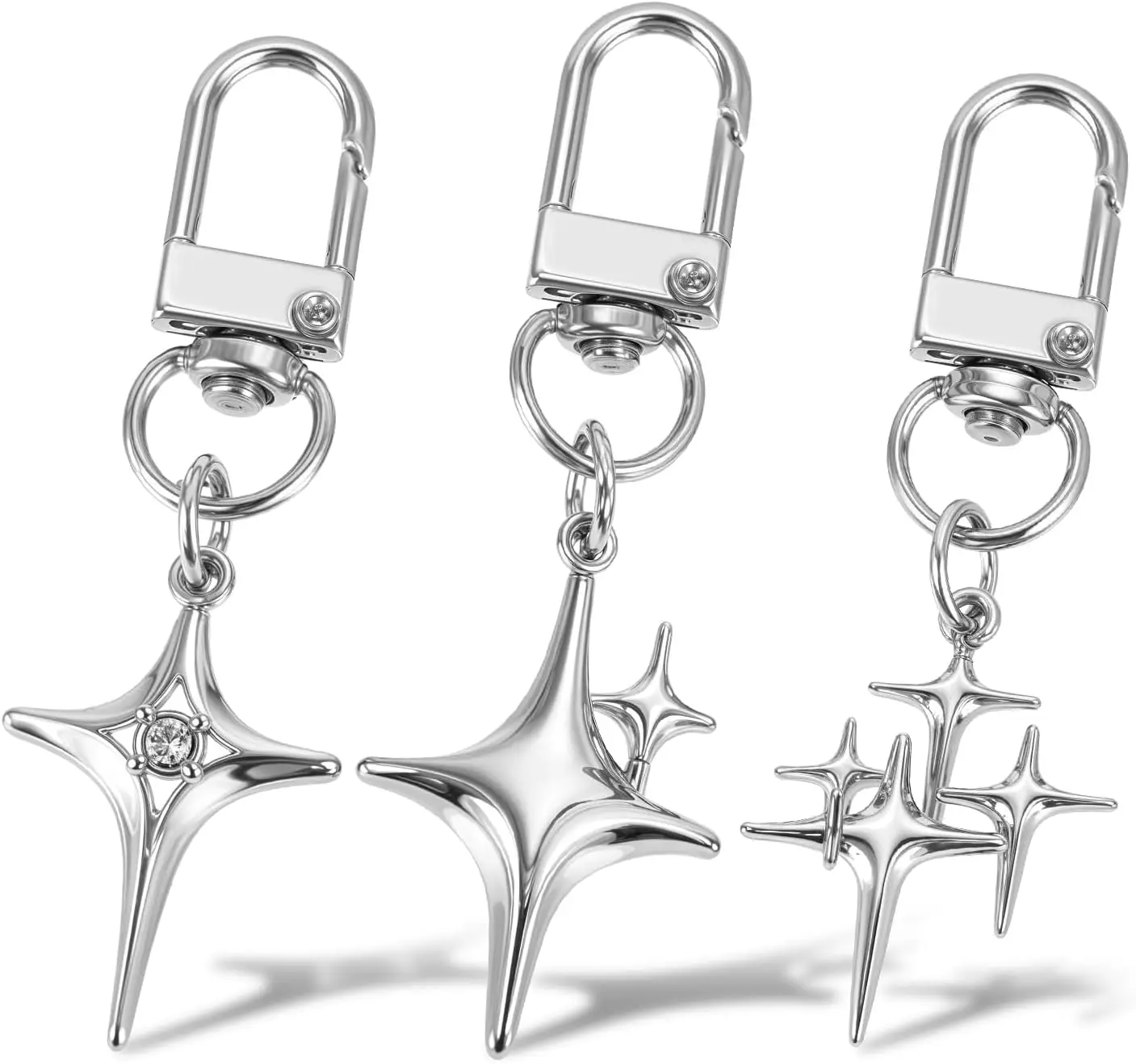 

3pcs Vintage Star Keychain Y2K Silver Bag Charm Goth Accessory